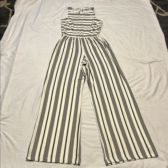Stillettos Pants - Black and White Striped Palazzo Jumpsuit